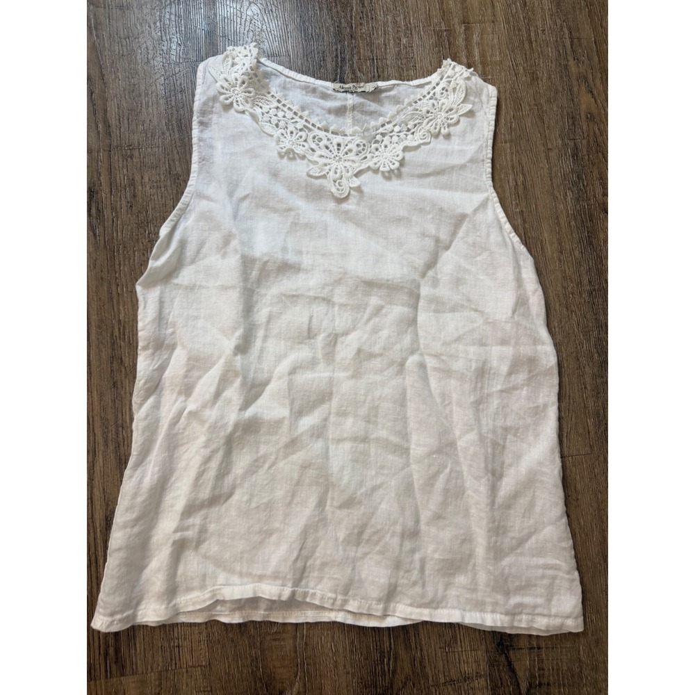 Alessia Pacini White Linen Lace Trim Tank Top Made in Italy Size L 88438